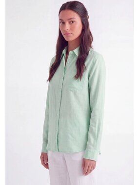Lola River Classic Womens Linen Mint Green Button-Down Shirt L 100% Cotton Money